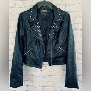 Big Chill Black Faux Leather Studded Moto Jacket Large NWT